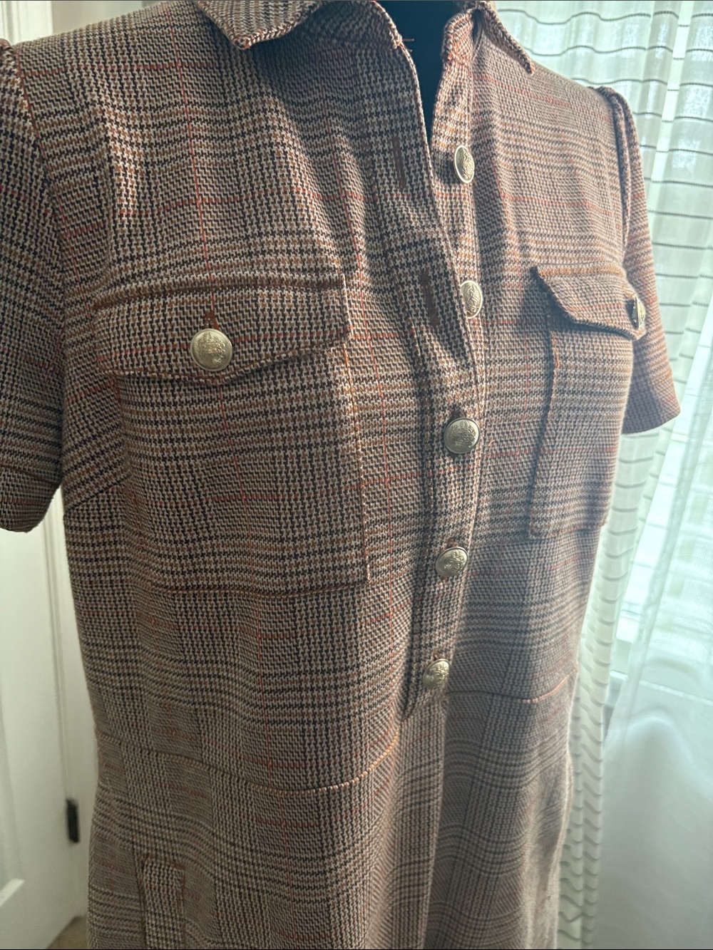 LOFT Brown and Rust Plaid Short Sleeve Button Dress - Picture 11 of 13